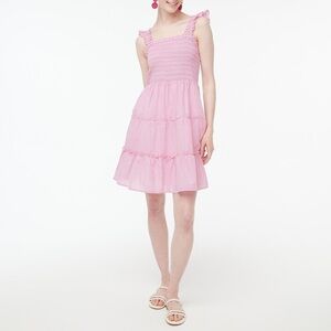 J. Crew Women's Pink White Striped Smocked Mini 100% Cotton Tiered Dress Sz XL